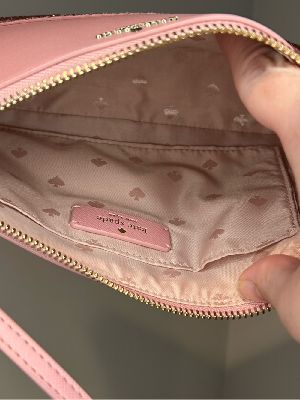 Kate Spade Greta Court Ramey Saffiano Pink Glitter Trim Crossbody Bag - Picture 8 of 8